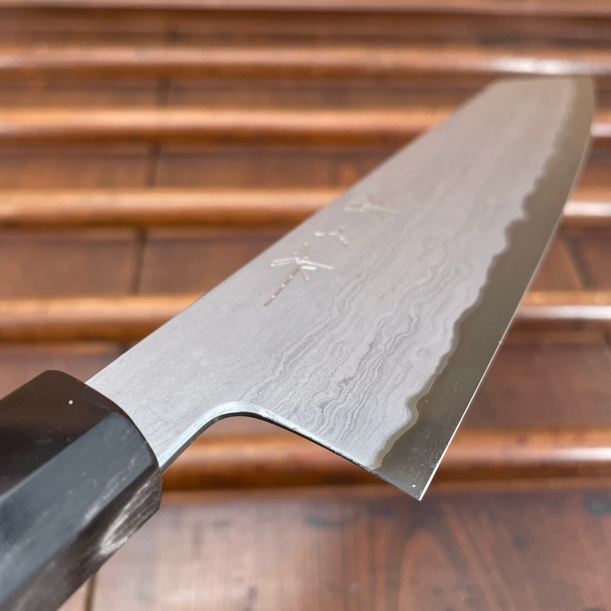 Tetsujin Hamono 210mm Kiritsuke Gyuto Aogami 2 Iron Metal Flow Ebony Black Buffalo Horn