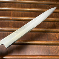 Wakui 240mm Sujihiki Stainless Clad Aogami 2 Nashiji Warikomi Chestnut