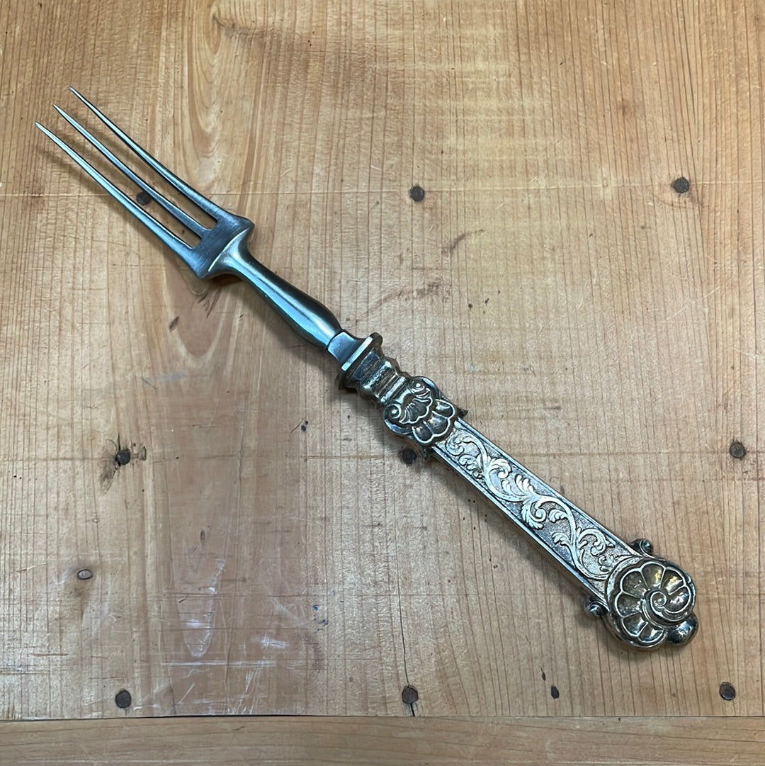 Fork and Knife Set Forged Carbon Steel & Coin Silver (?) German ? Late 19th C