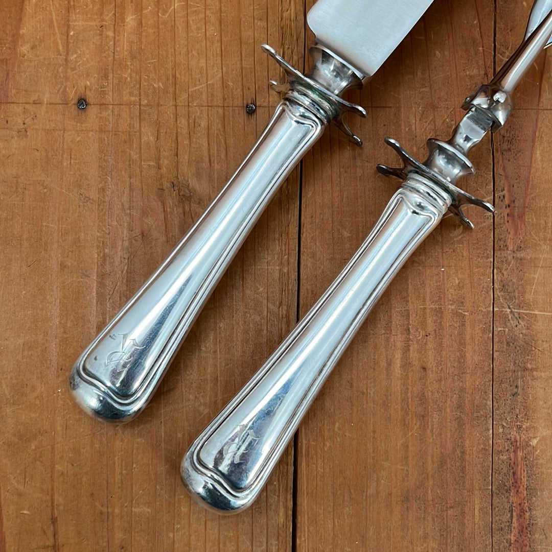 Gorham Carving Set Stainless Steel Sterling Silver Handles Likely 1930's
