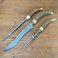 A J Jordan Carving Set AAA1 Sheffield England Curved Blade Horn Tip Handles 1880's-1920's