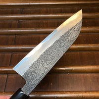 Tsukasa Hinoura 165mm Santoku Shirogami Warikomi Kitaeji Suminagashi Double Horn Enju