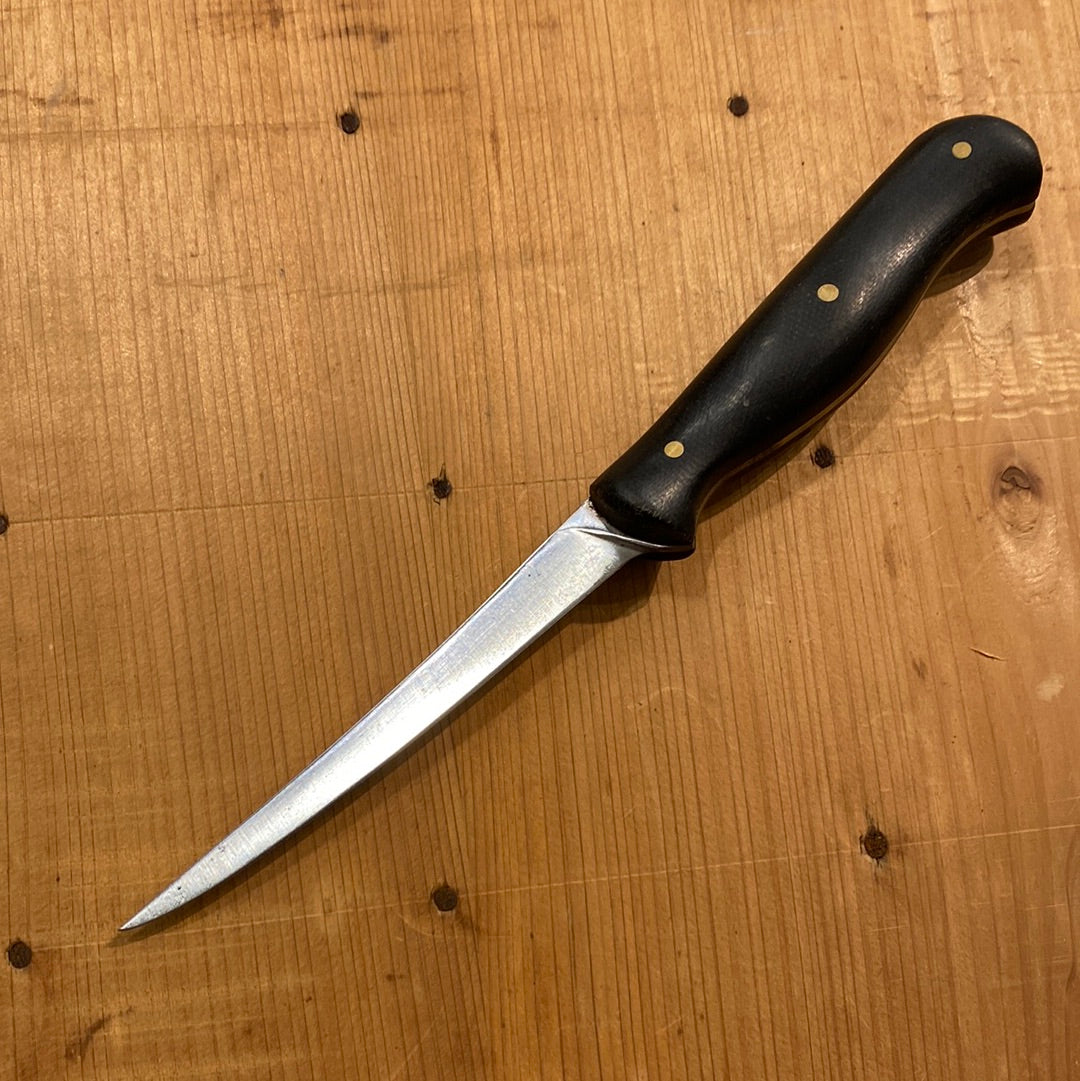 Handmade 4.25” Boning Knife Semi Flex Carbon Steel Linen Micarta