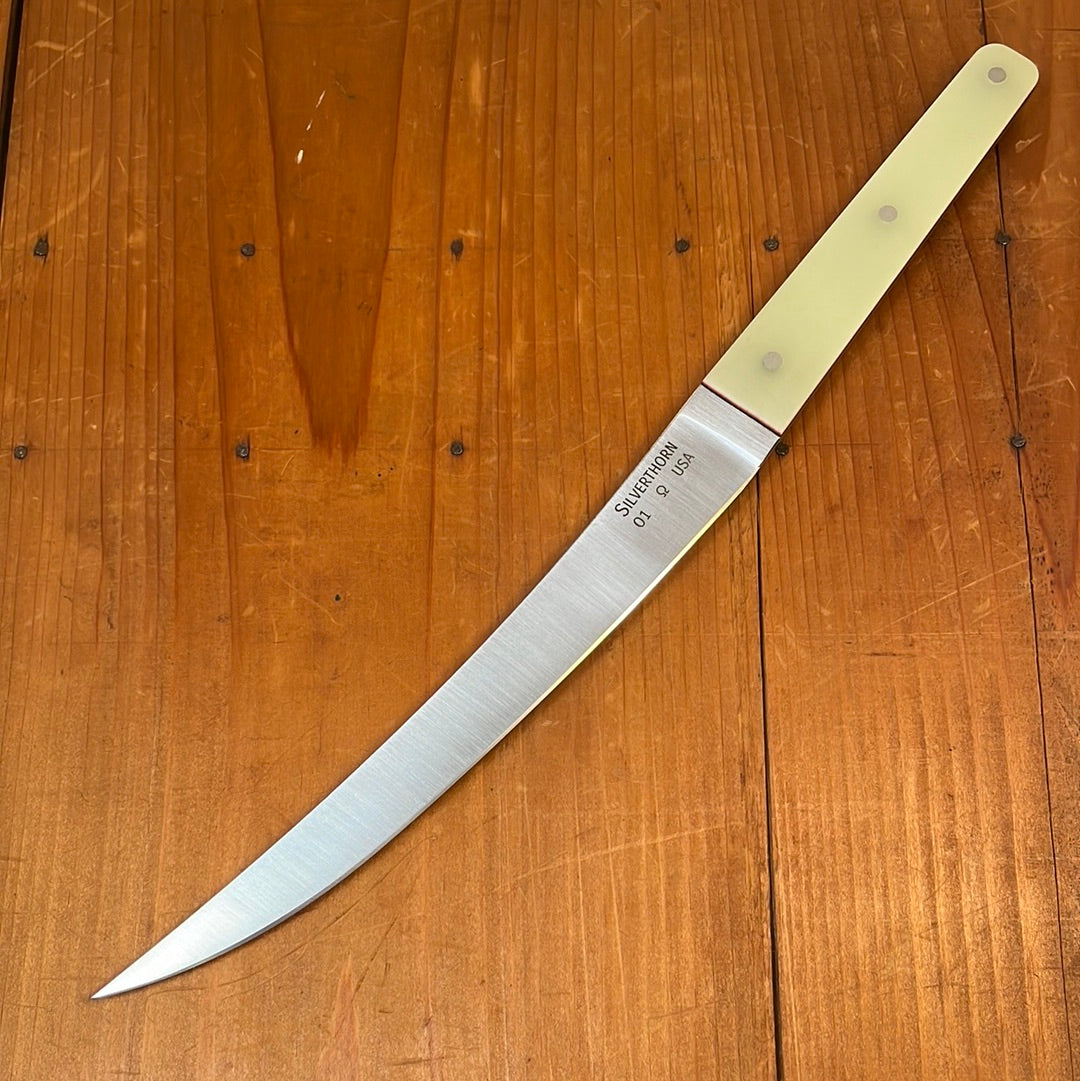 Silverthorn 8" Stiff Trimming Knife O1 Carbon Steel Green G10 Handle