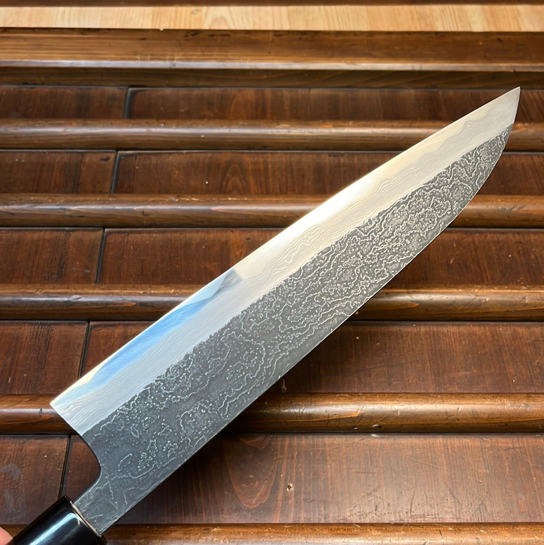 Tsukasa Hinoura 240mm Gyuto Shirogami Warikomi Kitaeji Suminagashi Double Horn Enju