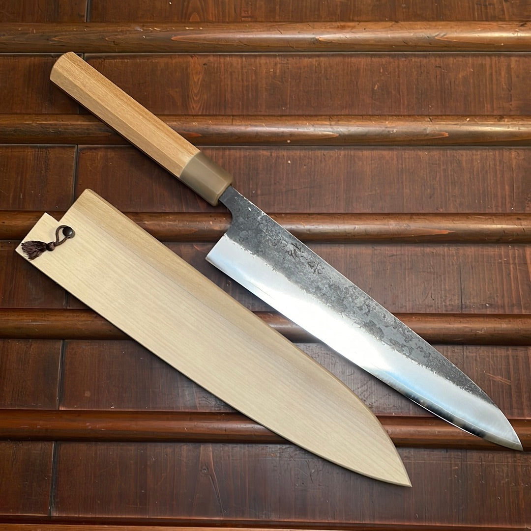 Konosuke Madei Sumiiro 240mm Gyuto SLD Kurouchi Nashiji - by Nihei W/ Saya