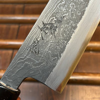 Tsukasa Hinoura 165mm Santoku Shirogami Warikomi Kitaeji Suminagashi Double Horn Enju