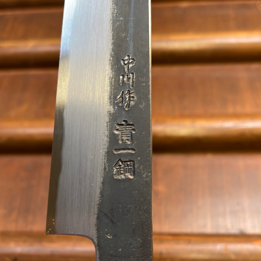 Sakai Kikumori Nakagawa x BC 135mm Petty Aogami 1 Kurouchi Burnt Chestnut with Saya