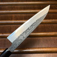 Tsukasa Hinoura 150mm Petty Shirogami Warikomi Kitaeji Suminagashi Burnt Chestnut Horn