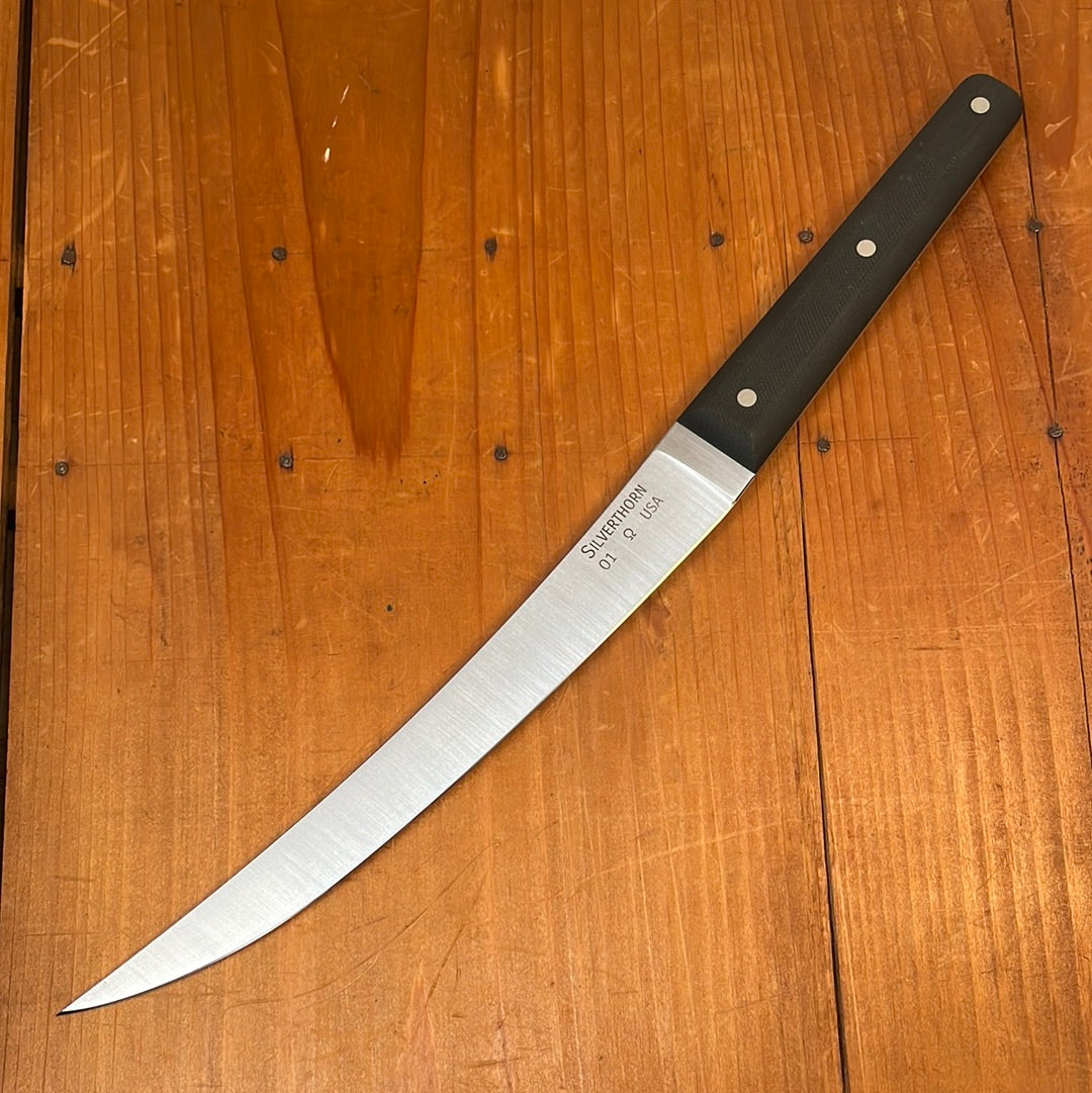 Silverthorn 8" Stiff Trimming Knife O1 Carbon Steel Black Micarta Handle