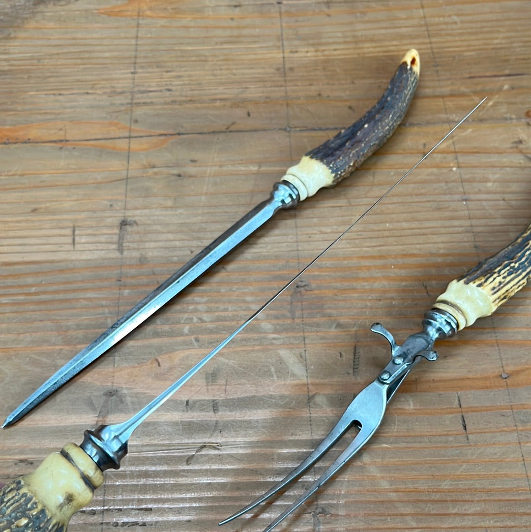 A J Jordan Carving Set AAA1 Sheffield England Curved Blade Horn Tip Handles 1880's-1920's