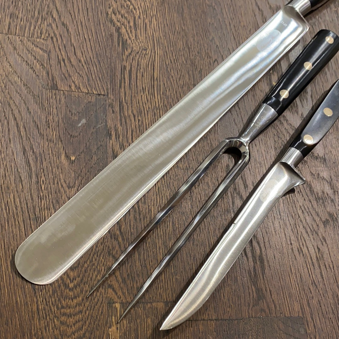Sabatier Trumpet Ancienne Maison Carving Set Forged Stainless 1950’s