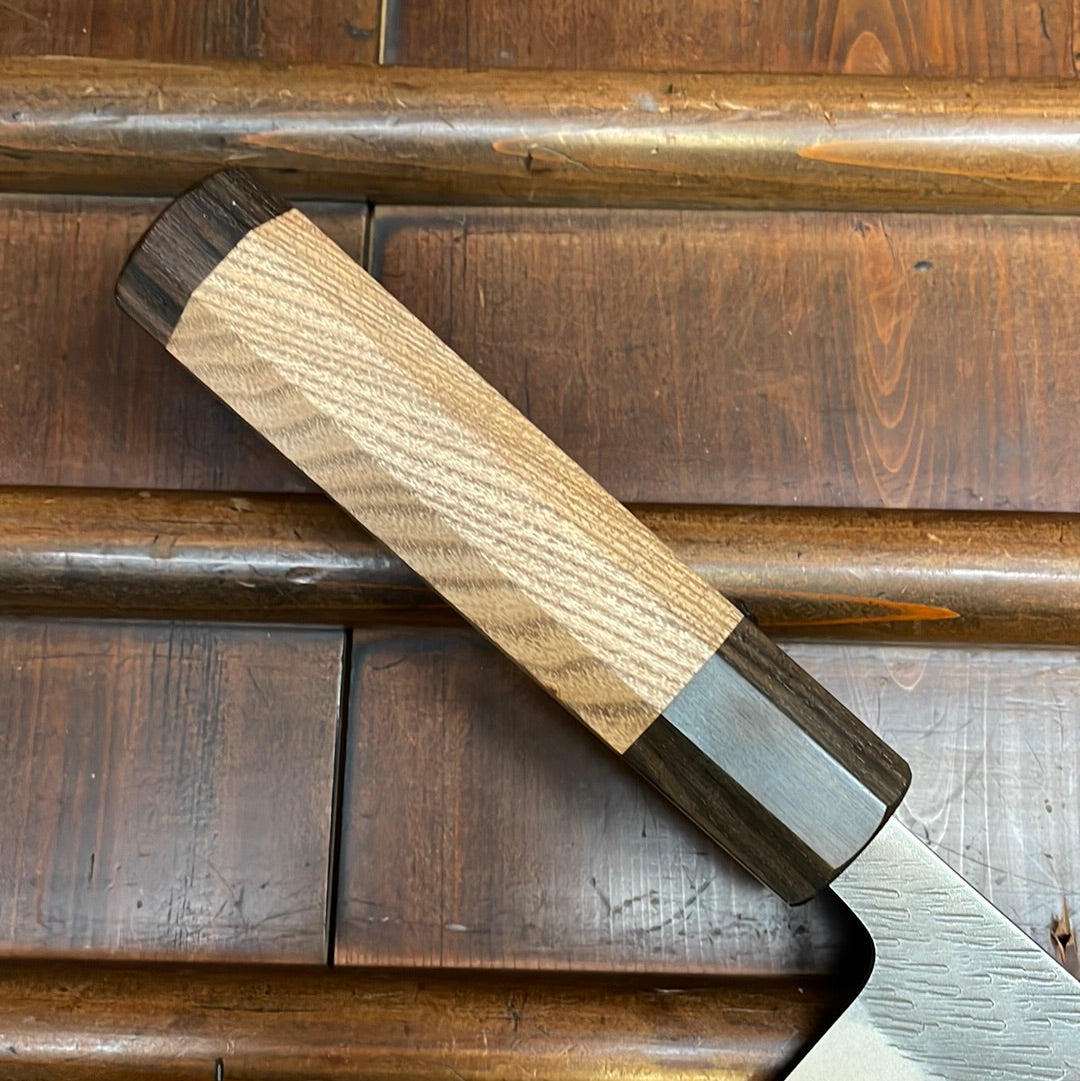 Yoshikane Hamono 210mm Gyuto Shirogami 2 Kurouchi Tsuchime Enju with Double Ebony Ferrule