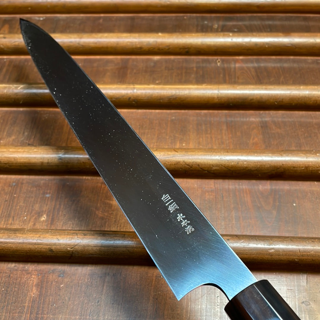 Hitohira Togashi 300mm Yanagi Shirogami 1 Mizu Honyaki Finish Tahei Ebony Horn with Saya