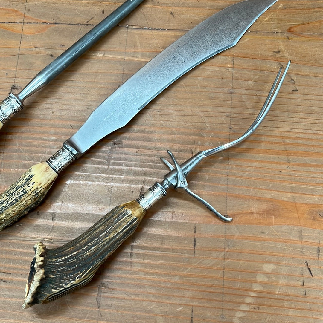 Meriden Cutlery Co Carving Set Carbon Steel Crown Stag 1918-1925