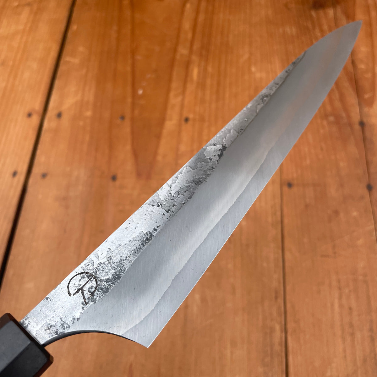Alma Knife Co. 210mm Sujihiki 410ss Stainless Clad 26C3 Kurouchi Cherry/African Black Wood