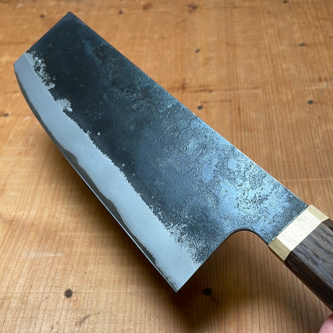 Blenheim Forge 165mm Nakiri Stainless Clad Aogami Super Fumed Oak & Brass