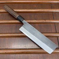 Wakui 165mm Nakiri Stainless Clad Aogami 2 Nashiji Warikomi Chestnut