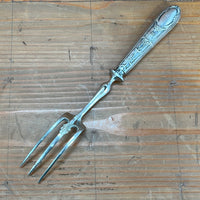 French Carving 3 Tined Fork Carbon Steel Silver Handle