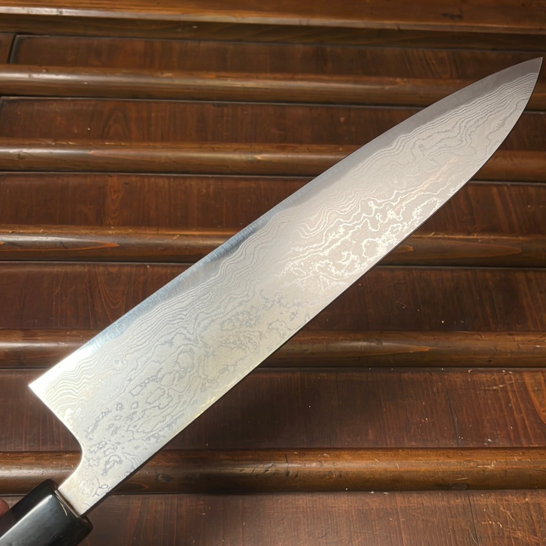 Wakui 240mm Gyuto Shirogami 2 Suminagashi Chestnut