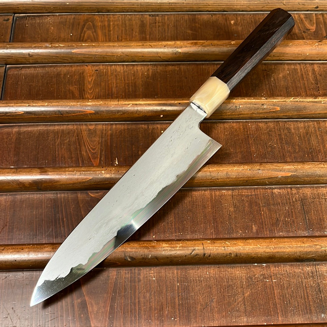 Tetsujin Hamono 210mm Gyuto Aogami 2 Wrought Iron Ebony Blonde Horn Handle