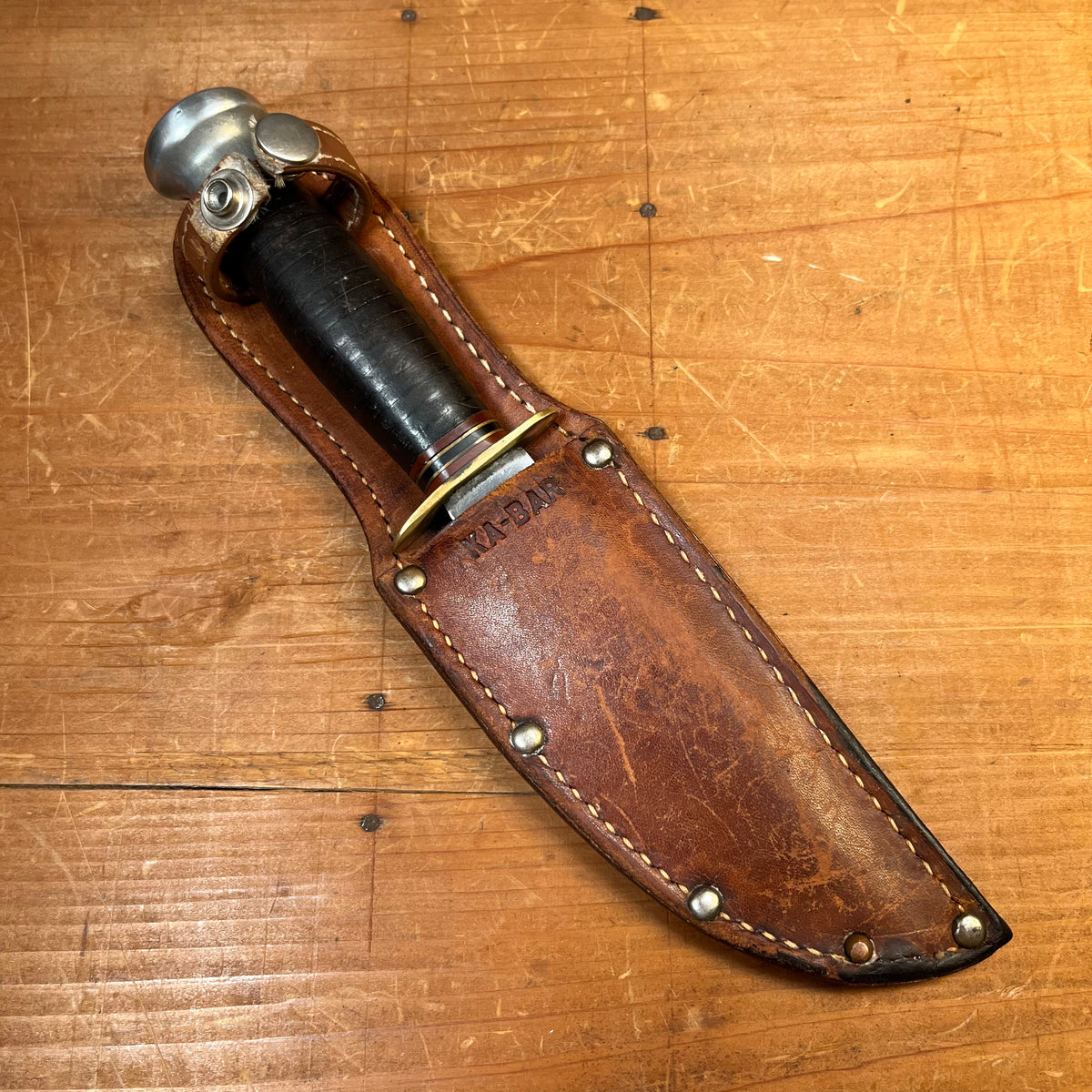 Case 5" Fixed Blade Marble's Style Carbon Steel Stacked Leather 1940's