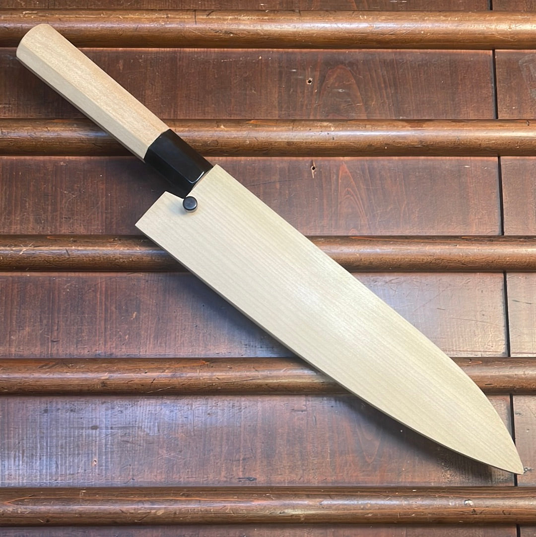 Sakai Kikumori Nakagawa 210mm Gyuto Shirogami 1 Kurouchi Ho Wood with Saya