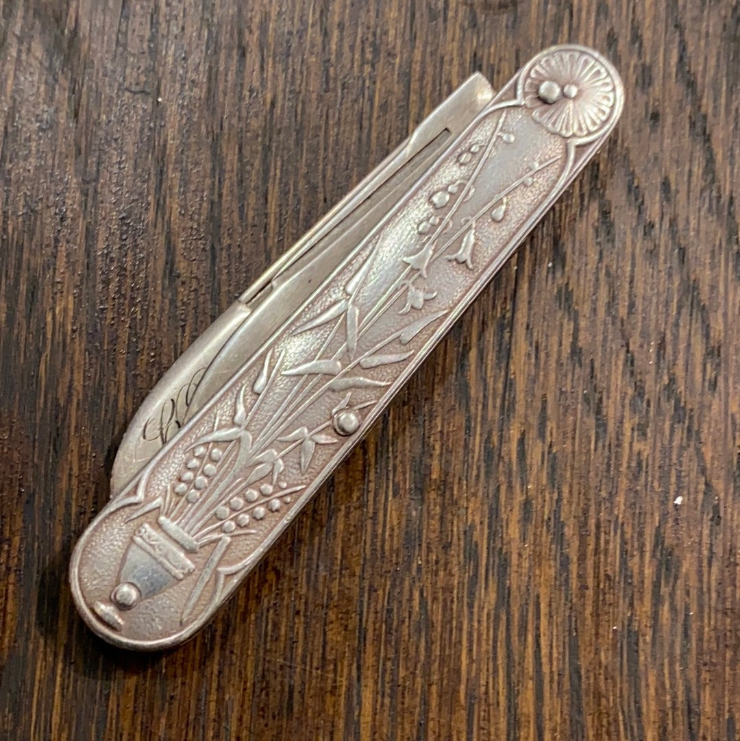 Sterling Silver Victorian Fruit Knife Floral Motif Birmingham 19th C