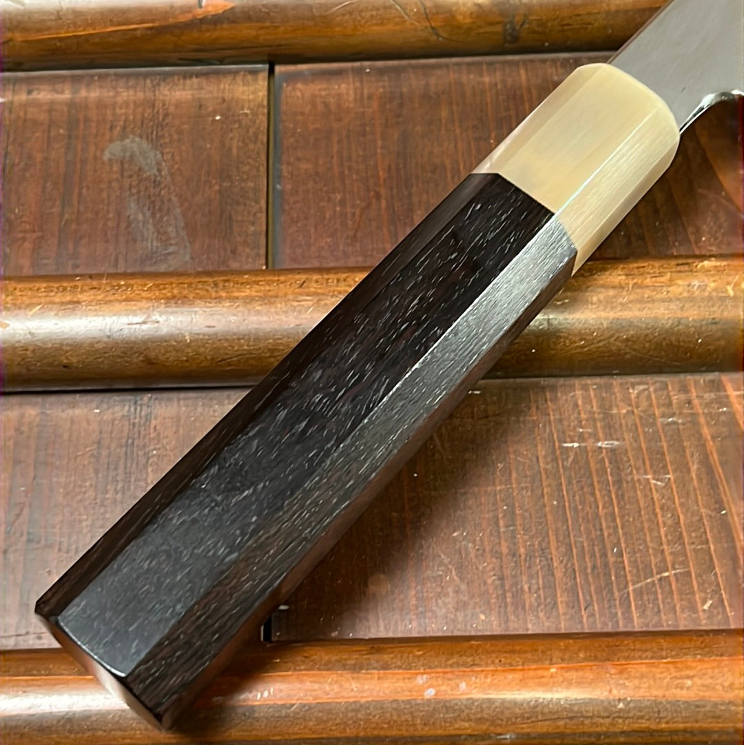 Tetsujin Hamono 210mm Gyuto Aogami 2 Wrought Iron Ebony Blonde Horn Handle