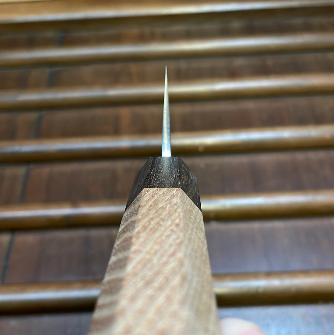 Yoshikane Hamono 210mm Gyuto Shirogami 2 Kurouchi Tsuchime Enju with Double Ebony Ferrule
