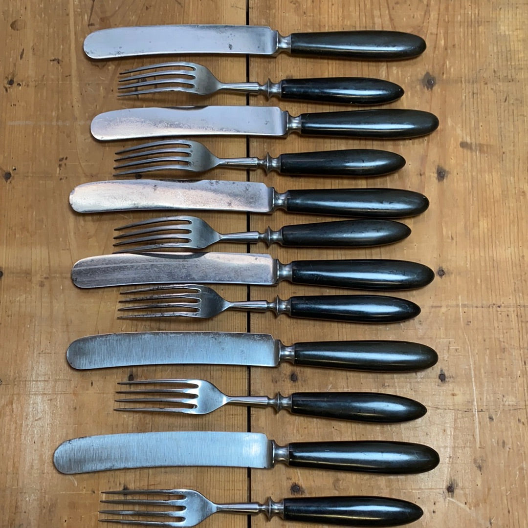 L F & C Aetna Works Set Of Forks & Knives Carbon Steel Gutta Percha 1870’s-90’s
