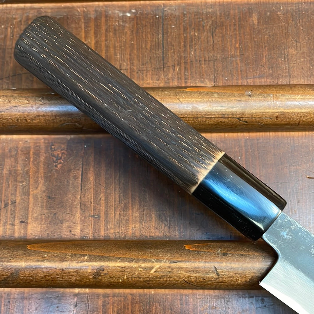 Sakai Kikumori Nakagawa x BC 150mm Petty Aogami 1 Kurouchi Burnt Chestnut with Saya