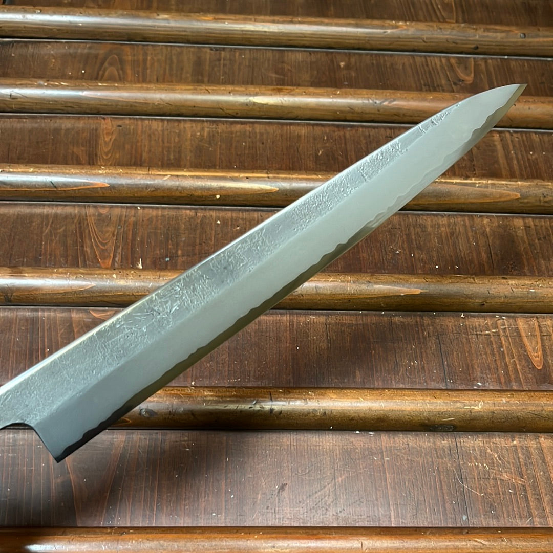 Wakui 240mm Sujihiki Stainless Clad Aogami 2 Nashiji Warikomi Chestnut