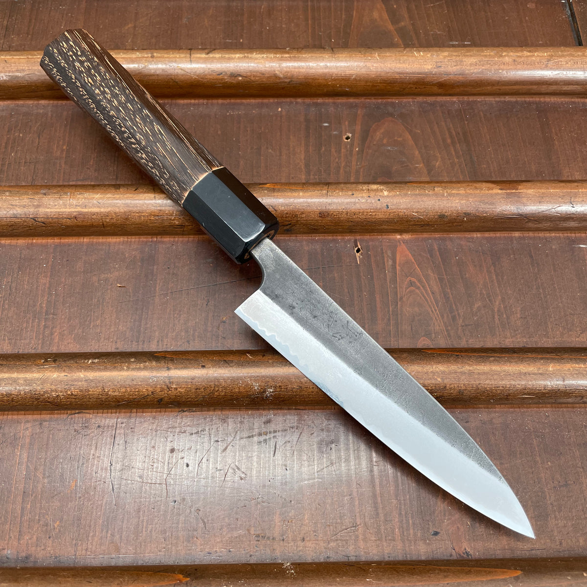 Wakui 120mm Petty Stainless Clad Aogami 2 Nashiji Warikomi Chestnut