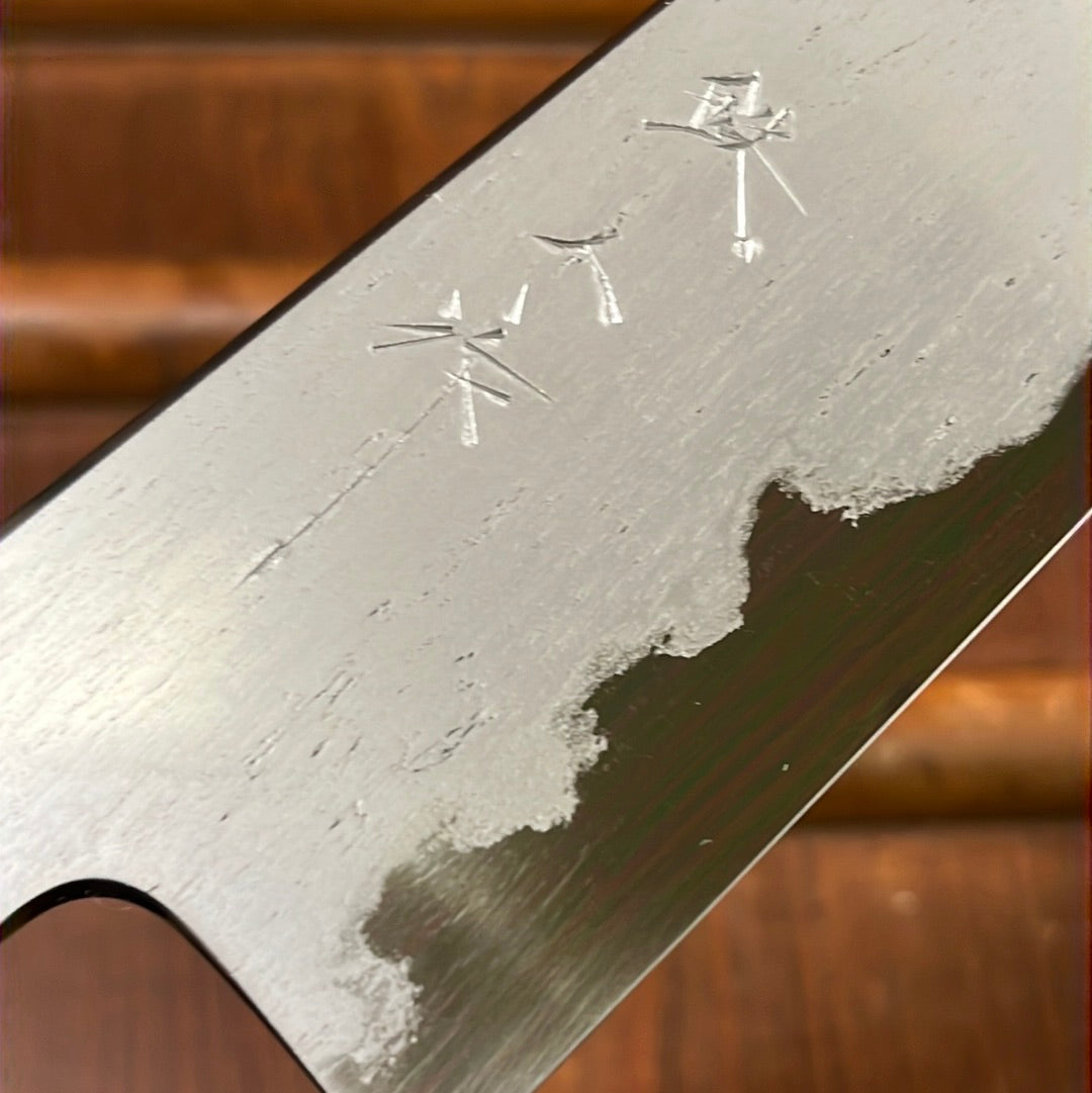 Tetsujin Hamono 210mm Gyuto Aogami 2 Wrought Iron Ebony Blonde Horn Handle