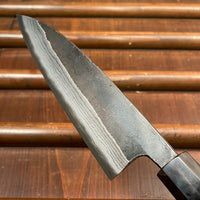 Kumokage 150mm Petty Aogami 2 Kurouchi Carbon Damascus Teak Horn