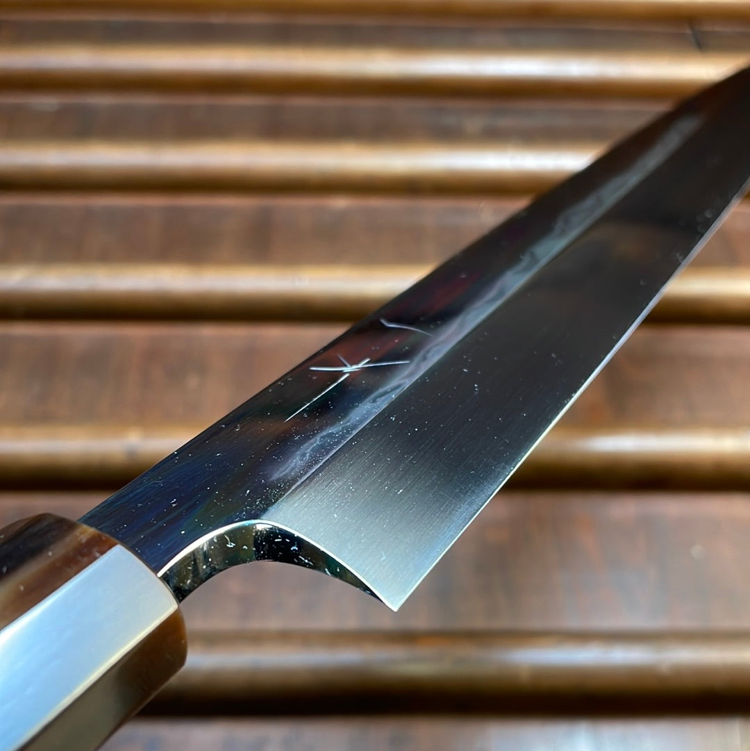 Hitohira Togashi 300mm Yanagi Shirogami 1 Mizu Honyaki Finish Tahei Ebony Horn with Saya