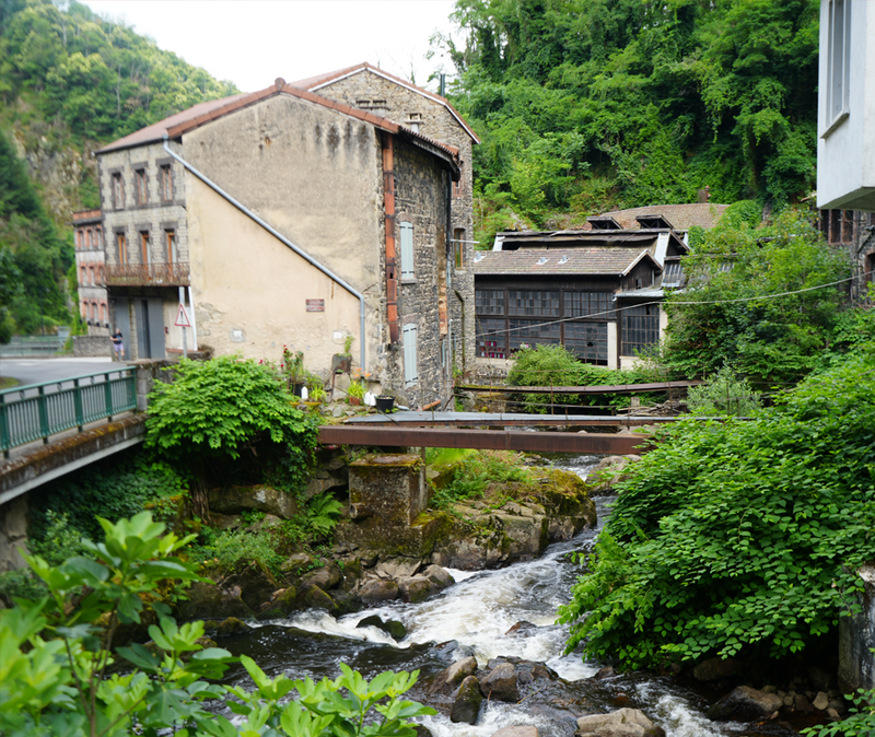 The Durolle River flowing through Thiers, France