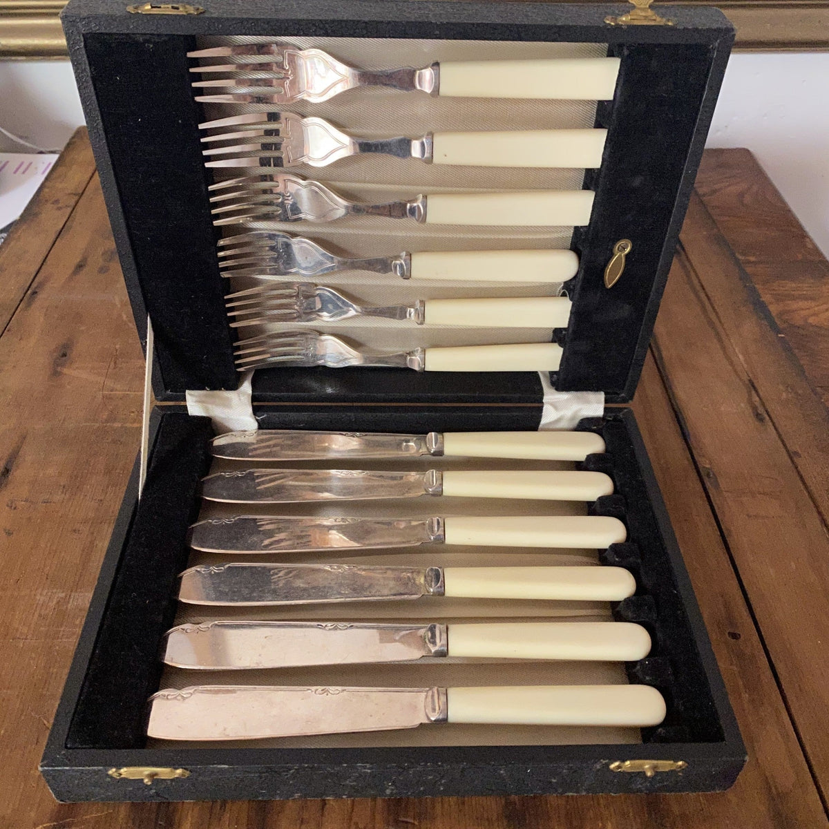 Fish Forks & Knives Silverplate & Celluloid English 1930s