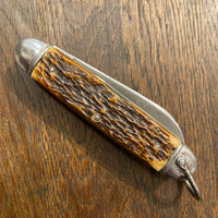 Unmarked 3 5/8" Scout Knife Multiblade Carbon Steel / Bone 1930s-60s