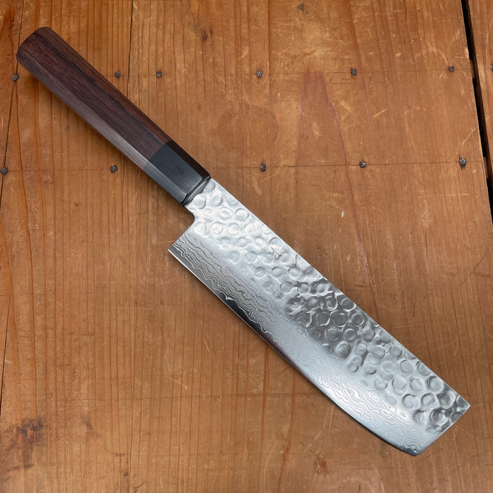 Hitohira HG 165mm Nakiri Stainless Tsuchime Damascus Rosewood Handle