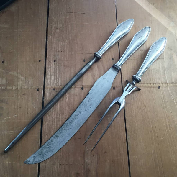 Carving Set 3 pc Sterling Handles USA circa late-1800s