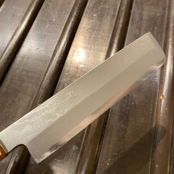 Kikumori 180mm Usuba Rain Drop Suminagashi Octagonal Oak