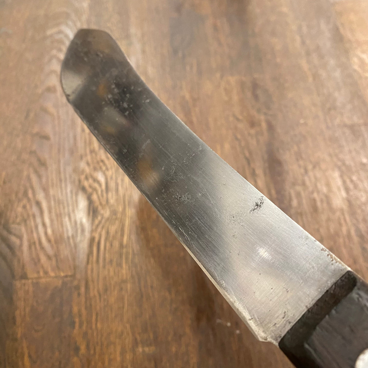 Unmarked American 8” Bullnose Butcher Hand Forged Carbon Steel Rosewood 1930-50s