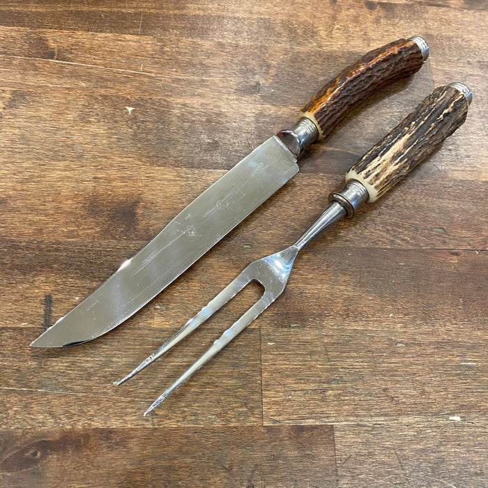 Vintage Anton Wingen Jr Carving Set Stainless Steel & Stag Solingen