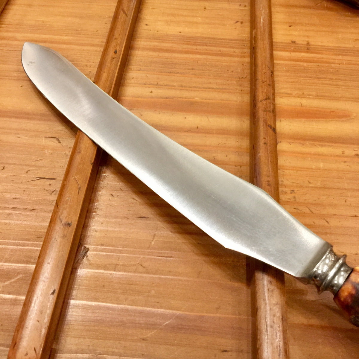 Harrods Carving Set  Carbon Steel Blade Stainless Fork Carborundum Rod 1930s-50s