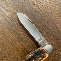 Unmarked 3 5/8" Scout Knife Multiblade Carbon Steel / Bone 1930s-60s