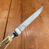 Vintage Wingen Solingen Steak Knife Set Forged Stainless Stag Handles 1950-70 - 6 Pieces