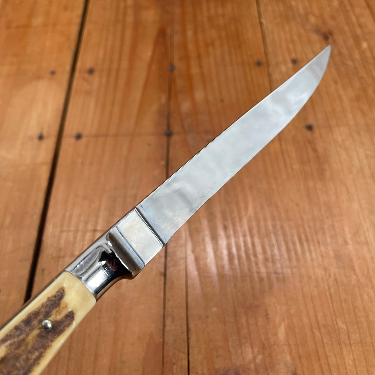 Vintage Wingen Solingen Steak Knife Set Forged Stainless Stag Handles 1950-70 - 6 Pieces