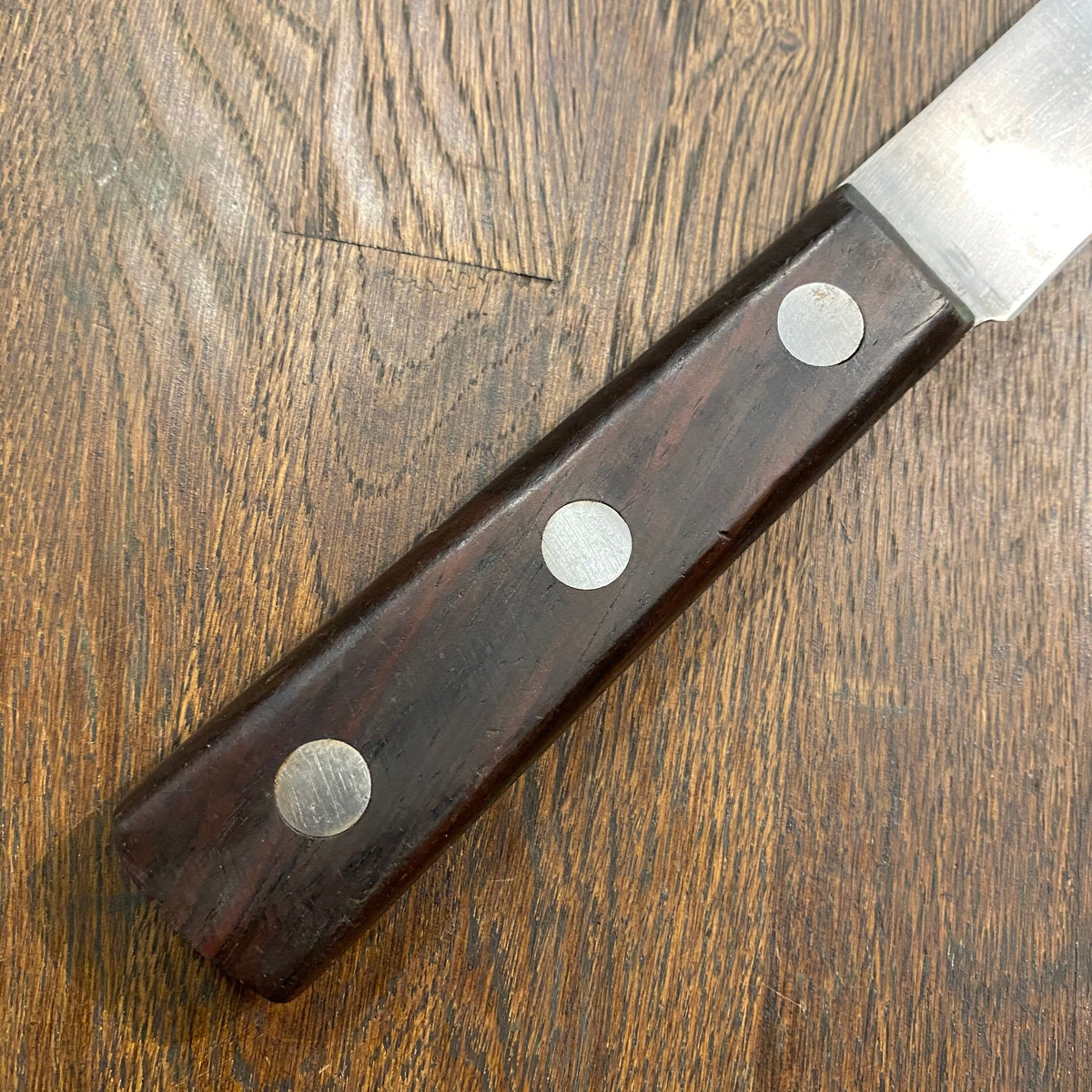 Unmarked American 8” Bullnose Butcher Hand Forged Carbon Steel Rosewood 1930-50s